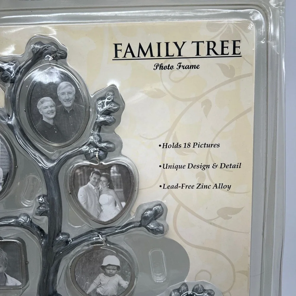 Family Tree Photo Frame Display NIB Silver 18 Picture Lead-Free Zinc Alloy Decor